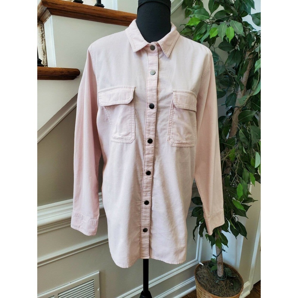 Old Navy Women's Solid Pink Polyester Collared Button Down Casual Shirt Size XL